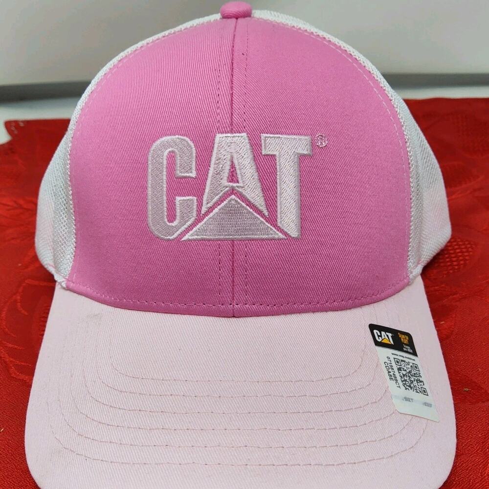 CAT Caterpillar Trucker Hat Pink Women's Adjustable Mesh New